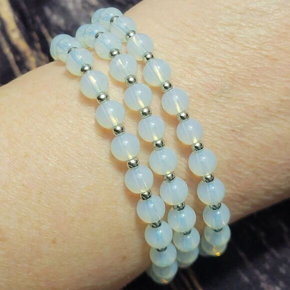 Set of 3 Opalite Beaded Stretch Bracelets - Picture 3 of 13